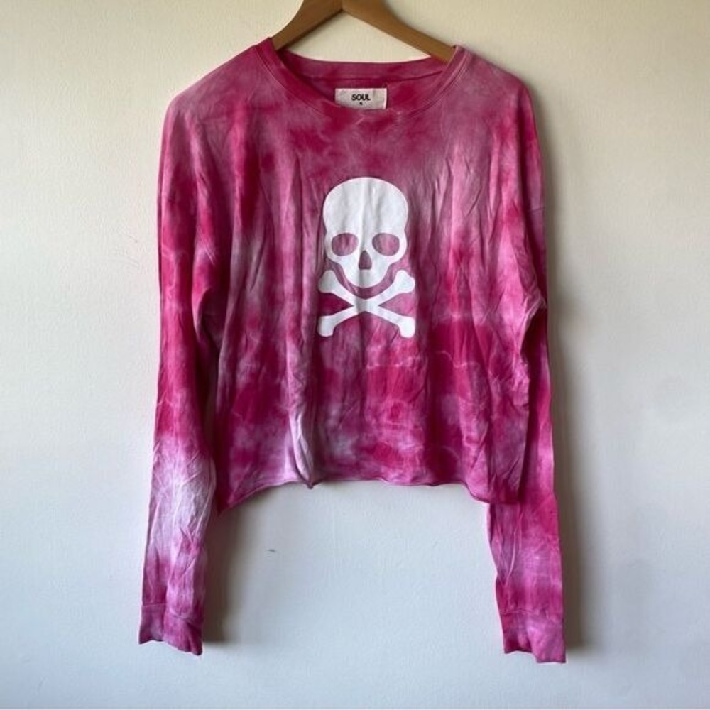 Soulcycle super soft pink tie-dye cropped long sleeve tee medium